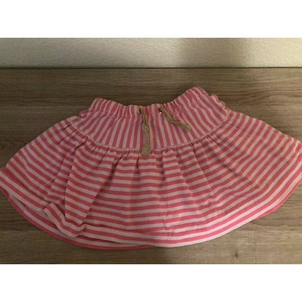 CrewCuts Pink Striped Skirt Gold Drawstring Size 3 100% Cotton Elastic Waist